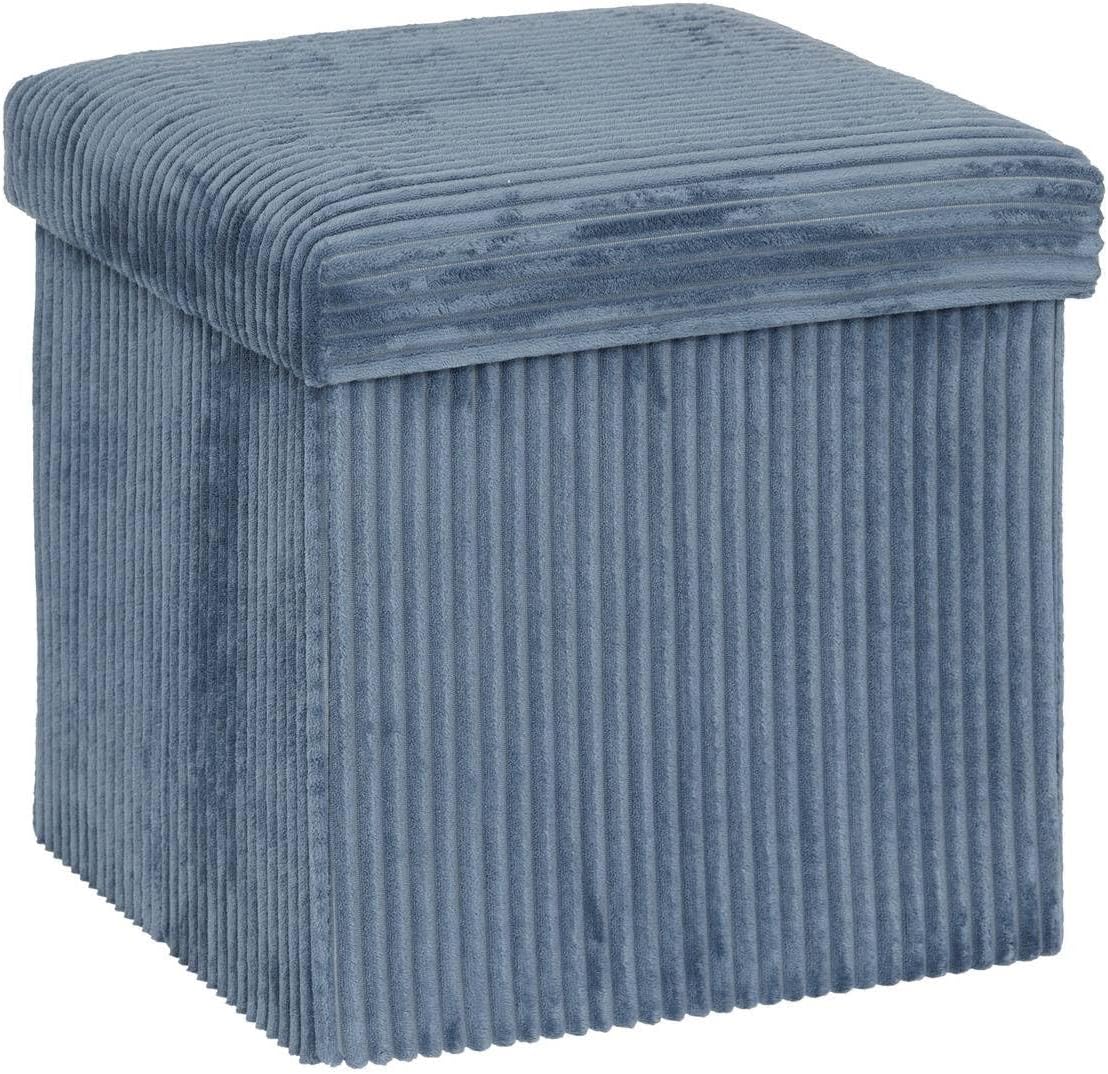 Pouf pliant Arum côtelé 38 x 38 cm bleu encre