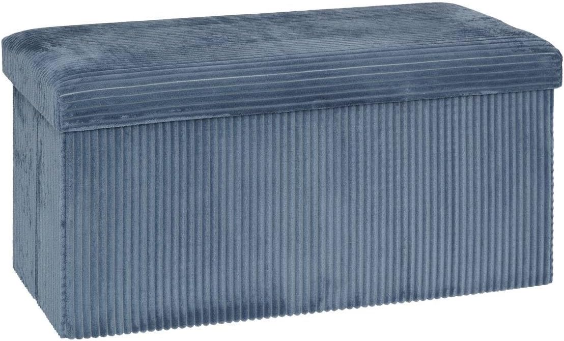 Pouf pliant double Arum côtelé 76 x 38 cm bleu encre