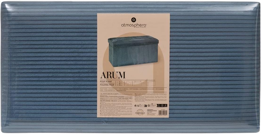 Pouf pliant double Arum côtelé 76 x 38 cm bleu encre
