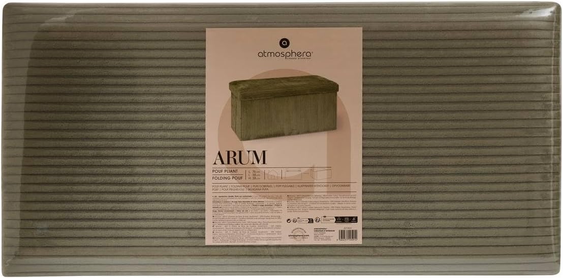 Pouf pliant double Arum côtelé 76 x 38 cm vert kaki