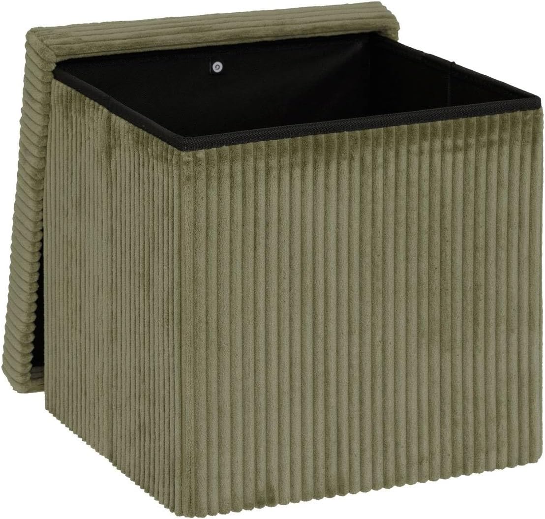 Pouf pliant Arum côtelé 38 x 38 cm vert kaki 1