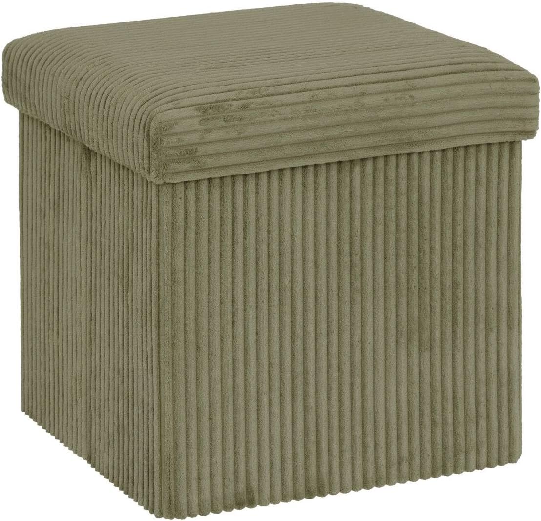 Pouf pliant Arum côtelé 38 x 38 cm vert kaki