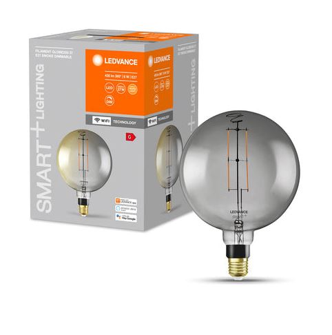 Ampoule Globe Smart + WIFI - Filament Transparent et Verre Fumé - Blanc Chaud - Single Pack - E27