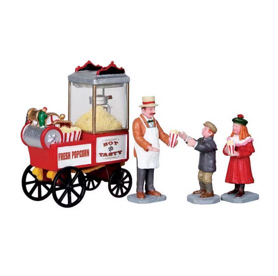 Scène de Village Miniature - Popcorn Seller - Lot de 4 pièces  - Collection Caddington Village
