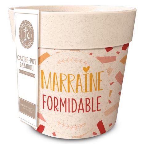 Cache Pot Bambou - MARRAINE FORMIDABLE - 13.5 x 12 cm