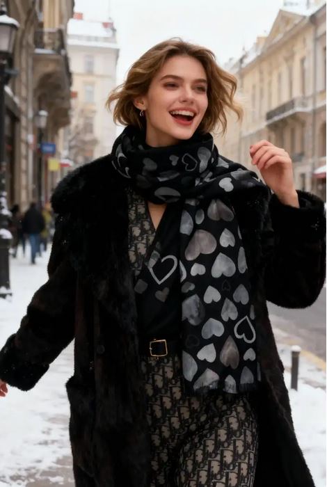 Foulard imprimé coeur Noir