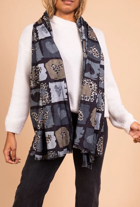 Foulard imprimé coeur léopard Noir