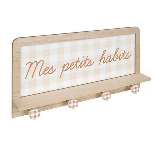 Patère Motif Vichy - PRIMA - 4 Crochets