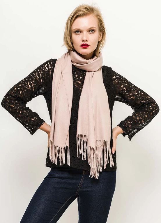Écharpe en cachemire uni avec franges TAUPE