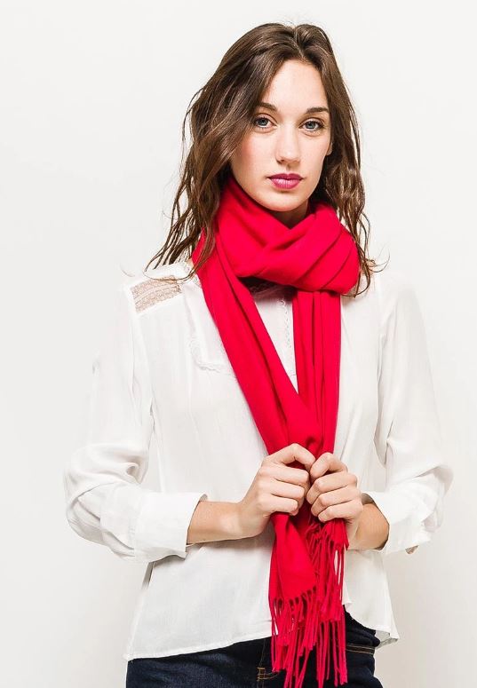 Écharpe en cachemire uni avec franges ROUGE