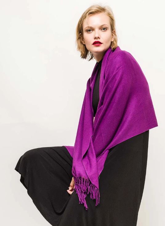 Écharpe en cachemire uni avec franges VIOLET