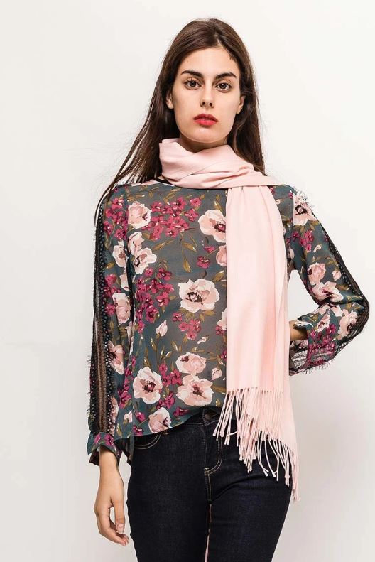 Écharpe en cachemire uni avec franges ROSE