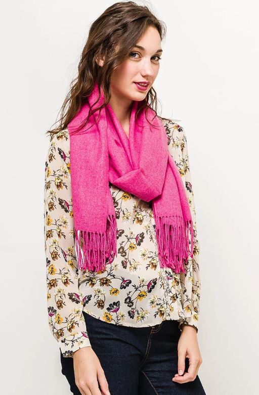 Écharpe en cachemire uni avec franges FUSCHIA