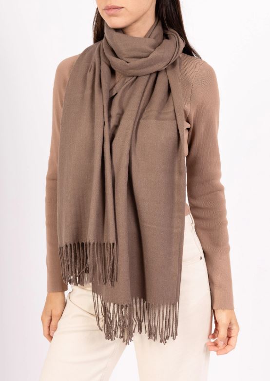Écharpe en cachemire uni avec franges MARRON