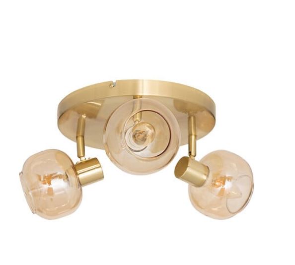 Plafonnier 3 Lampes - PILIA - Métal et Verre Ambré