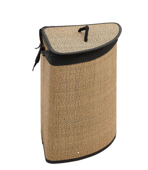 Panier à Linge d\'Angle - Bambou Naturel et Noir - 48l