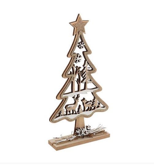 Décoration de Noël à Poser - Sapin Ajouré avec Renne - H.29cm