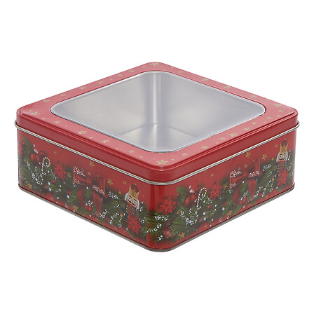 Boîte à gâteaux de Noël carrée métal - Coloris aléatoire
