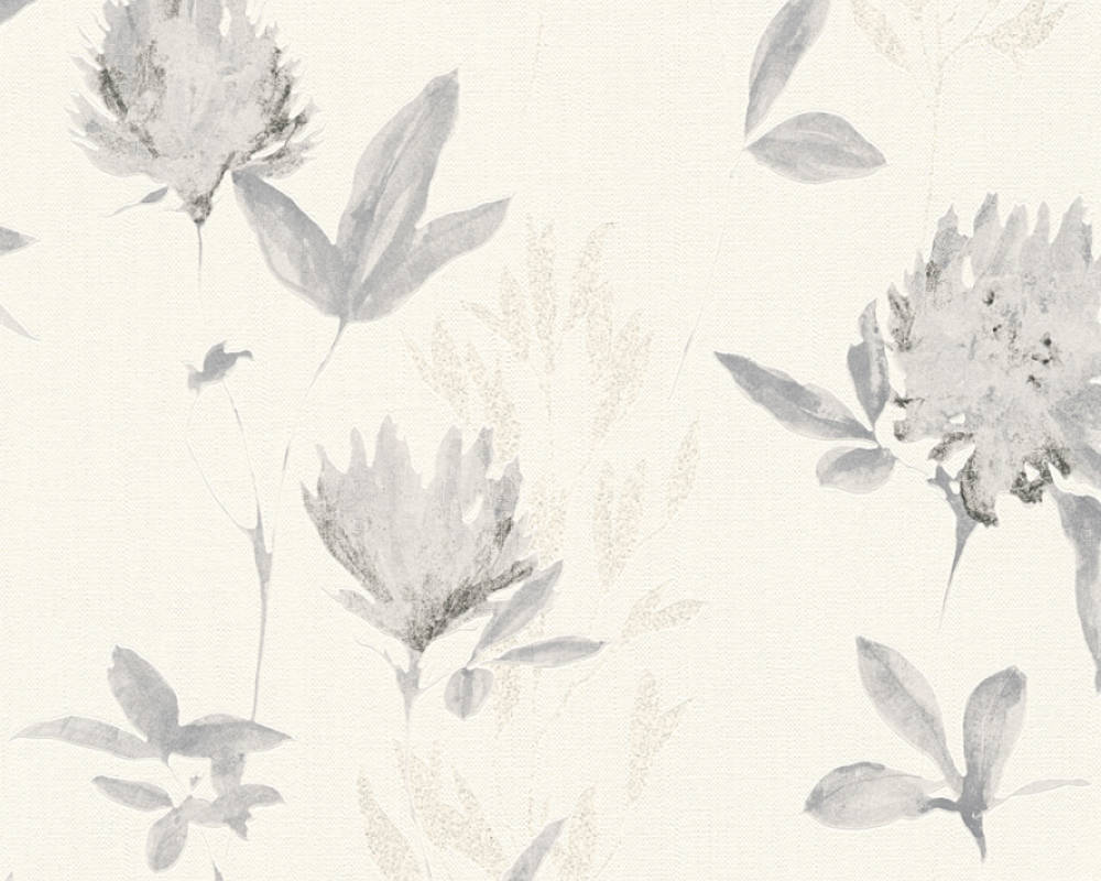 papier peint fleur gris 1