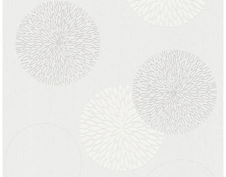 Papier peint intissé fleurs bulles blanc/gris
