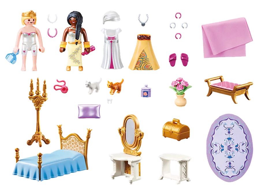 PLAYMOBIL - Princess - Chambre de Princesse - Coffre doré - Chat - Lit -  Jouets - Fille - 4 ans