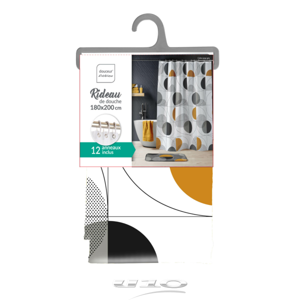 RIDEAU DE DOUCHE+CROCHETS 180 x 200 CM POLYESTER IMPRIME COLOR POP GRIS 1