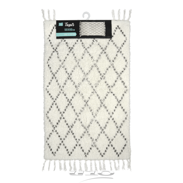 TAPIS DE BAIN 50 x 80 CM COTON IMPRIME LATIKA BLANC 3574388012391 1