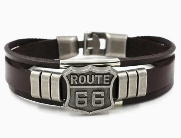 Bracelet en cuir route 66 brun