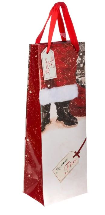 Sac cadeau pour bouteille imprimé Père Noël