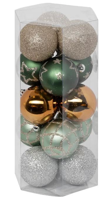 15 boules de noël décorées et lisses