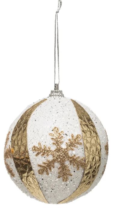Boule de Noël blanche flocon or D8cm