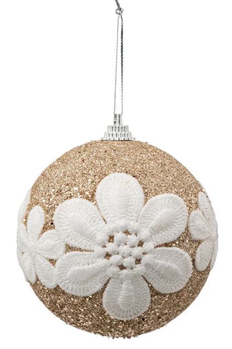 Boule de Noël fleur dentelle or 80mm