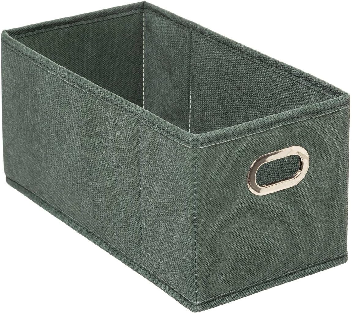 Boîte de rangement kaki de dimensions 15 x 31 x 15 cm, idéale pour organiser les petits objets