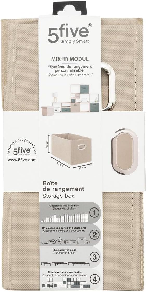 Boîte de rangement en tissu beige lin élégante, dimensions 15 x 31 x 15 cm, parfaite pour une organisation discrète 1