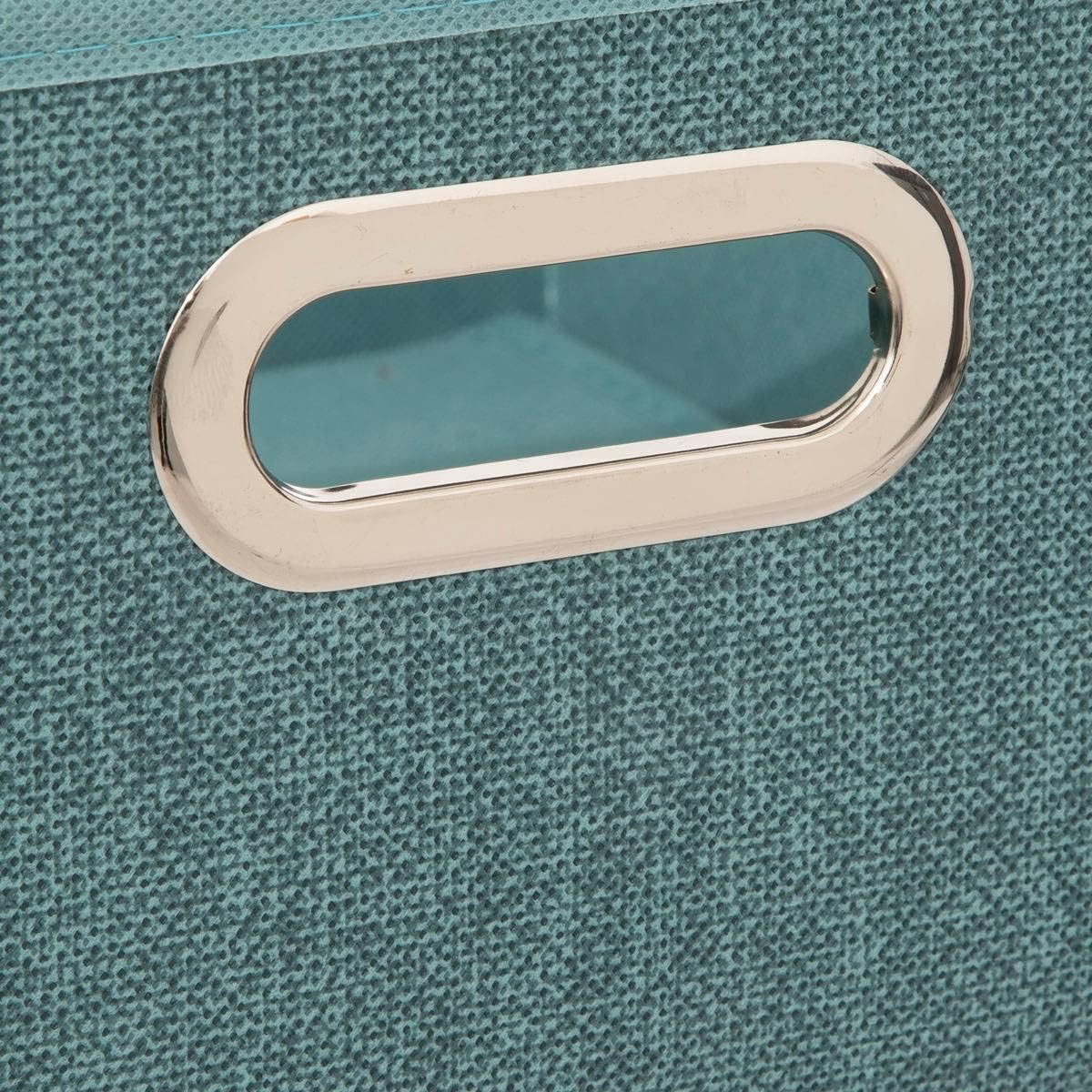 Boîte de rangement bleu pétrole chiné de taille 31 x 31 x 15 cm, design moderne et tissu texturé, idéale pour le rangement et la décoration.2