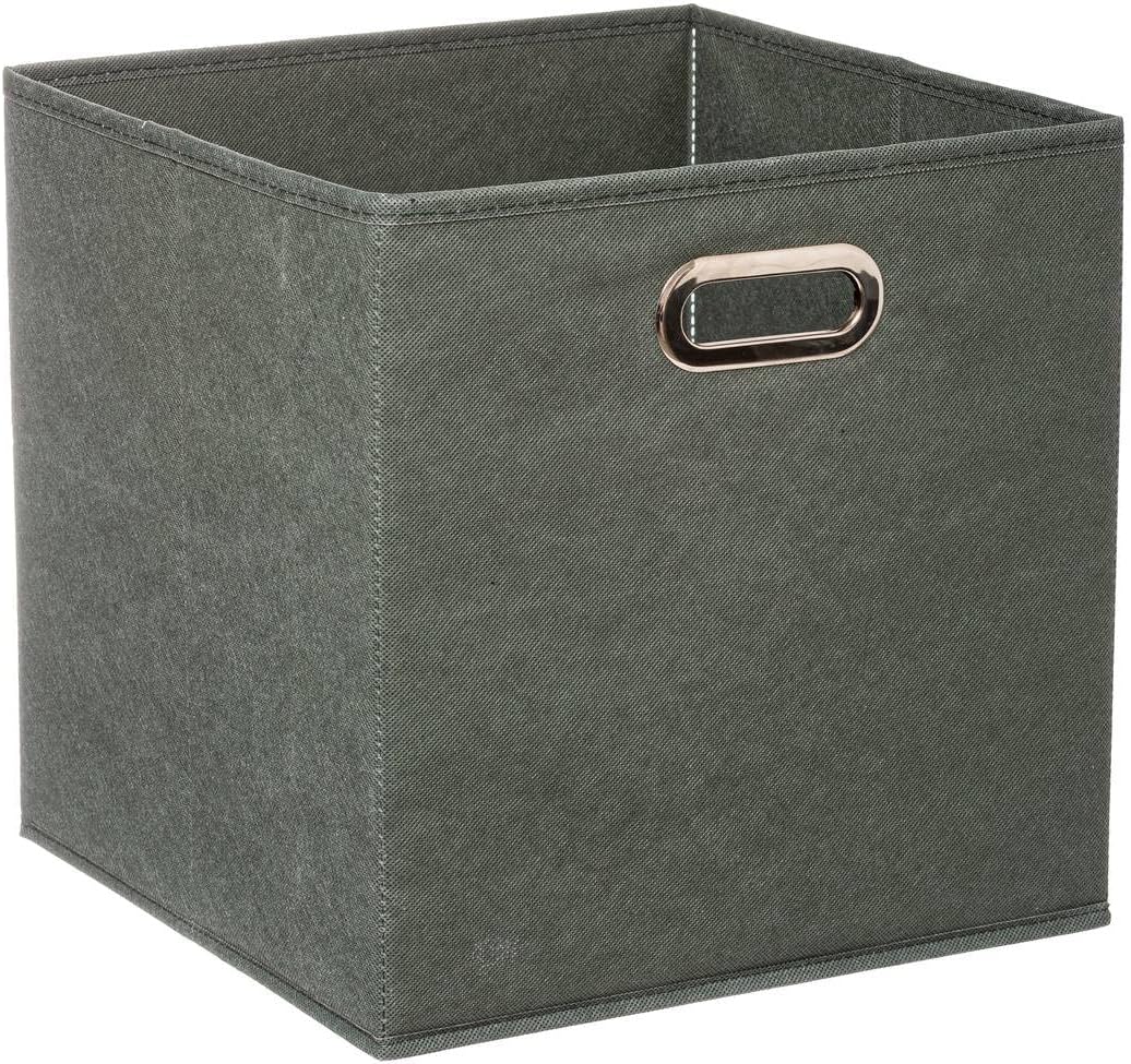 Boîte de rangement carrée vert kaki de 31 cm de côté, pratique et tendance pour une organisation facile de votre intérieur.