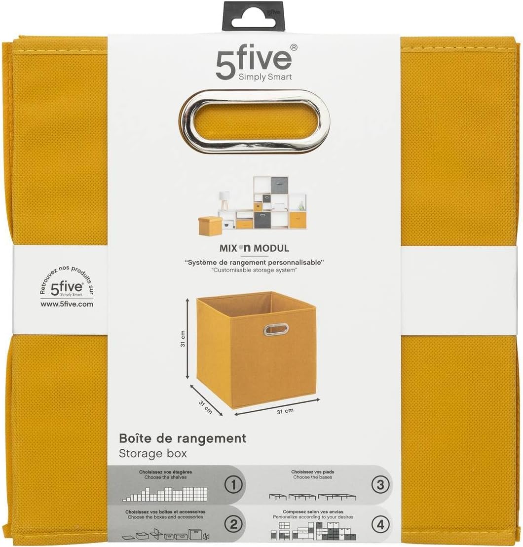 Boîte de rangement cubique jaune moutarde de 31 cm de côté, idéale pour une organisation maison à la fois fonctionnelle et colorée 1
