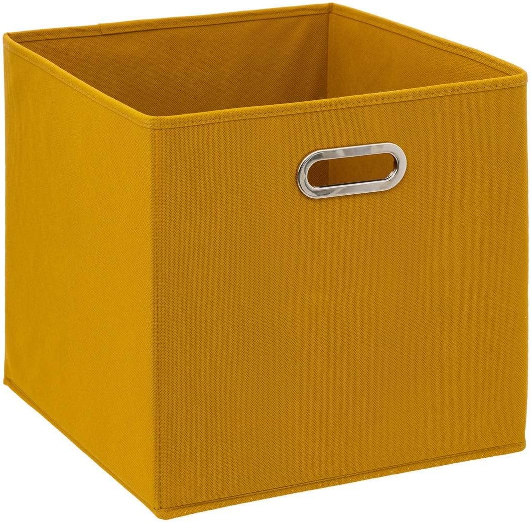 Boîte de rangement cubique jaune moutarde de 31 cm de côté, idéale pour une organisation maison à la fois fonctionnelle et colorée