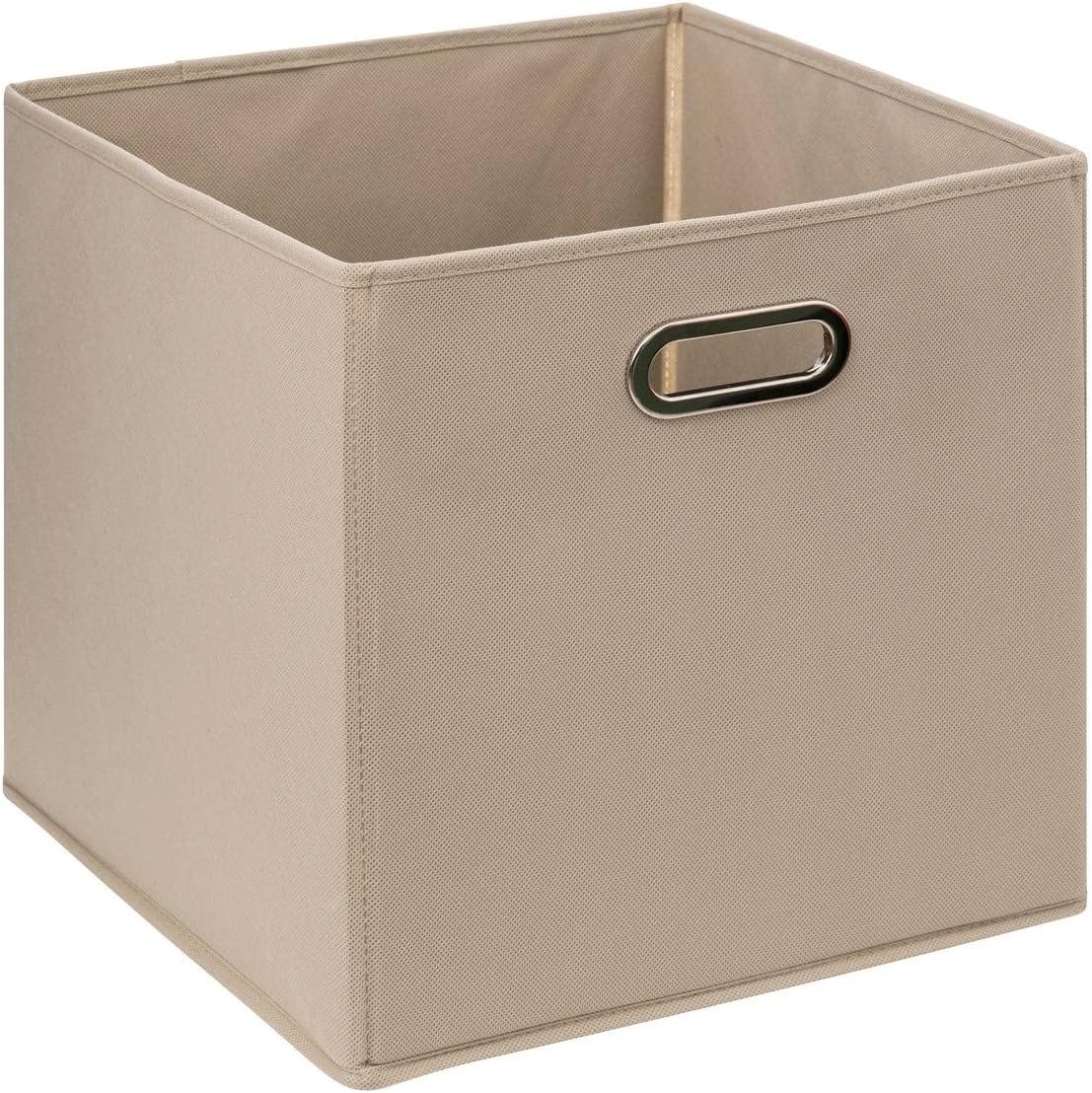 Boîte de rangement en lin couleur beige, dimensionnée à 31 x 31 x 31 cm, parfaite pour une organisation élégante et neutre de vos espaces.