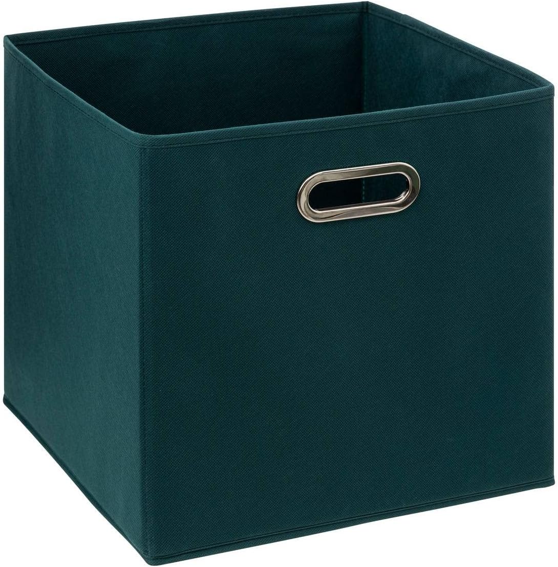 Boîte de rangement cubique bleu pétrole de 31 cm de côté, idéale pour organiser et ajouter une touche de couleur à votre espace de vie.