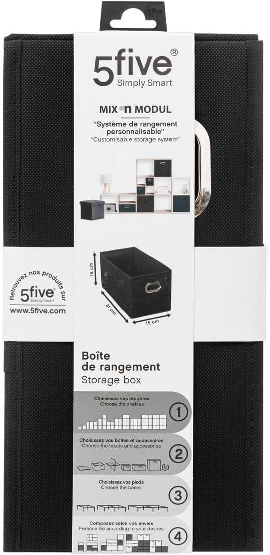 Boîte de rangement noire élégante, de dimensions 15 x 31 x 15 cm, parfaite pour organiser vos étagères avec style et discrétion. 2