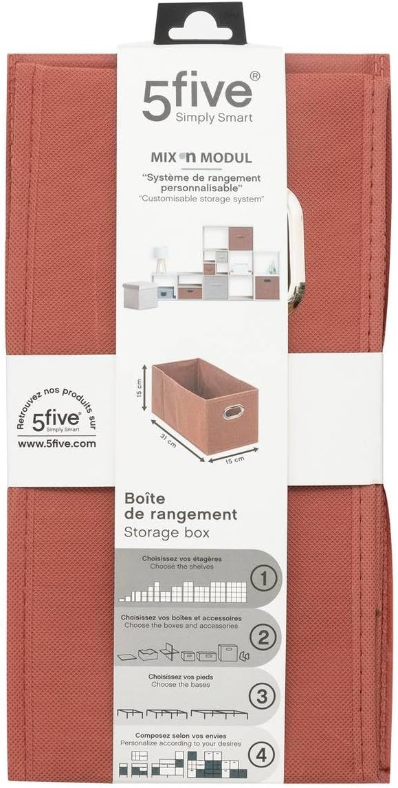 Boîte de rangement en tissu couleur terracotta, dimensions 15 x 31 x 15 cm, parfaite pour une organisation élégante de la maison 1
