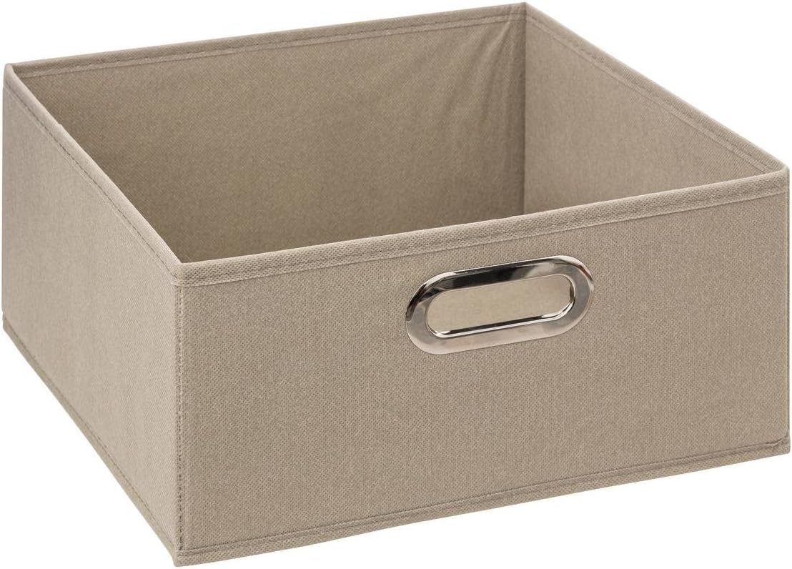 Boîte de rangement pliable beige en lin, taille 31 x 31 x 15 cm, idéale pour organiser les espaces de vie.