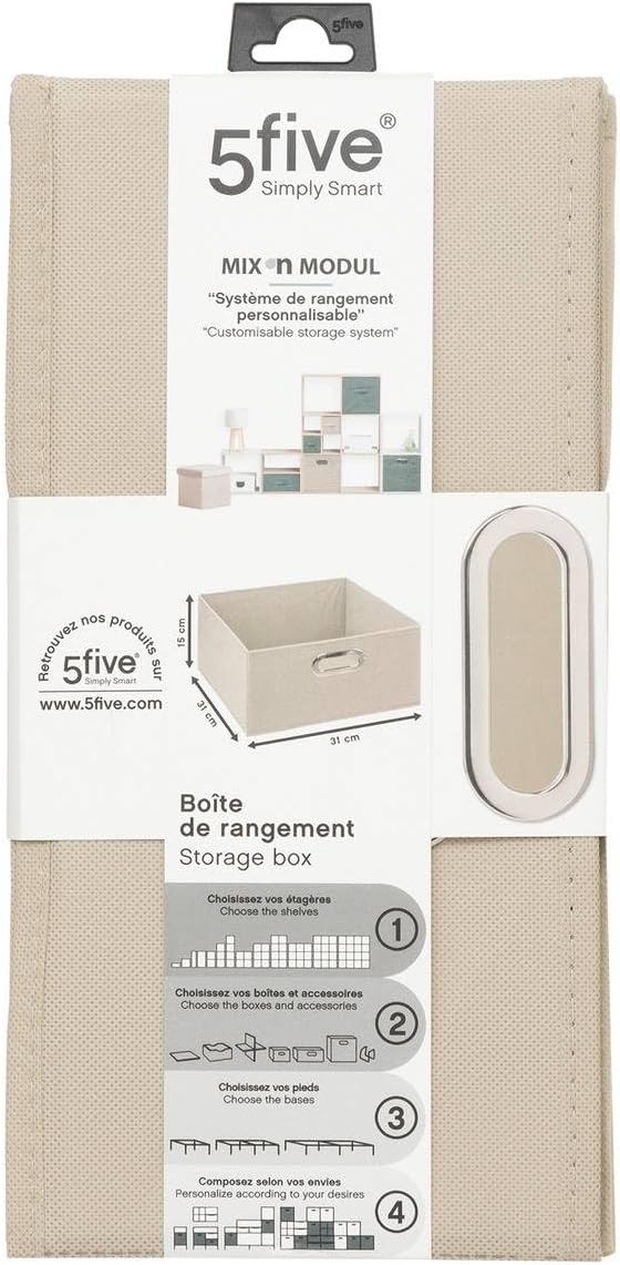 Boîte de rangement pliable beige en lin, taille 31 x 31 x 15 cm, idéale pour organiser les espaces de vie. 1