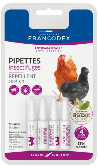 Pipettes insectifuges pour poules, oies et canards