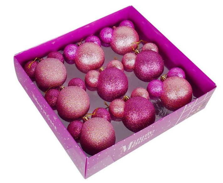 Coffret 9 boules de Noël Minnie rose glitter