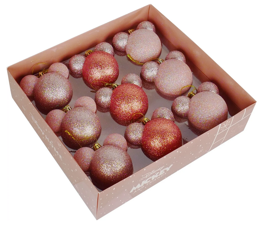 Coffret 9 boules de Noël Minnie nude glitter