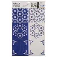 Stickers carrelage arabesques x6 bleu/blanc 15x15cm