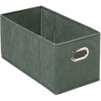 Boîte de rangement kaki de dimensions 15 x 31 x 15 cm, idéale pour organiser les petits objets