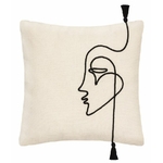 Housse de coussin Visage, coton et corde, ivoire, 40x40 cm